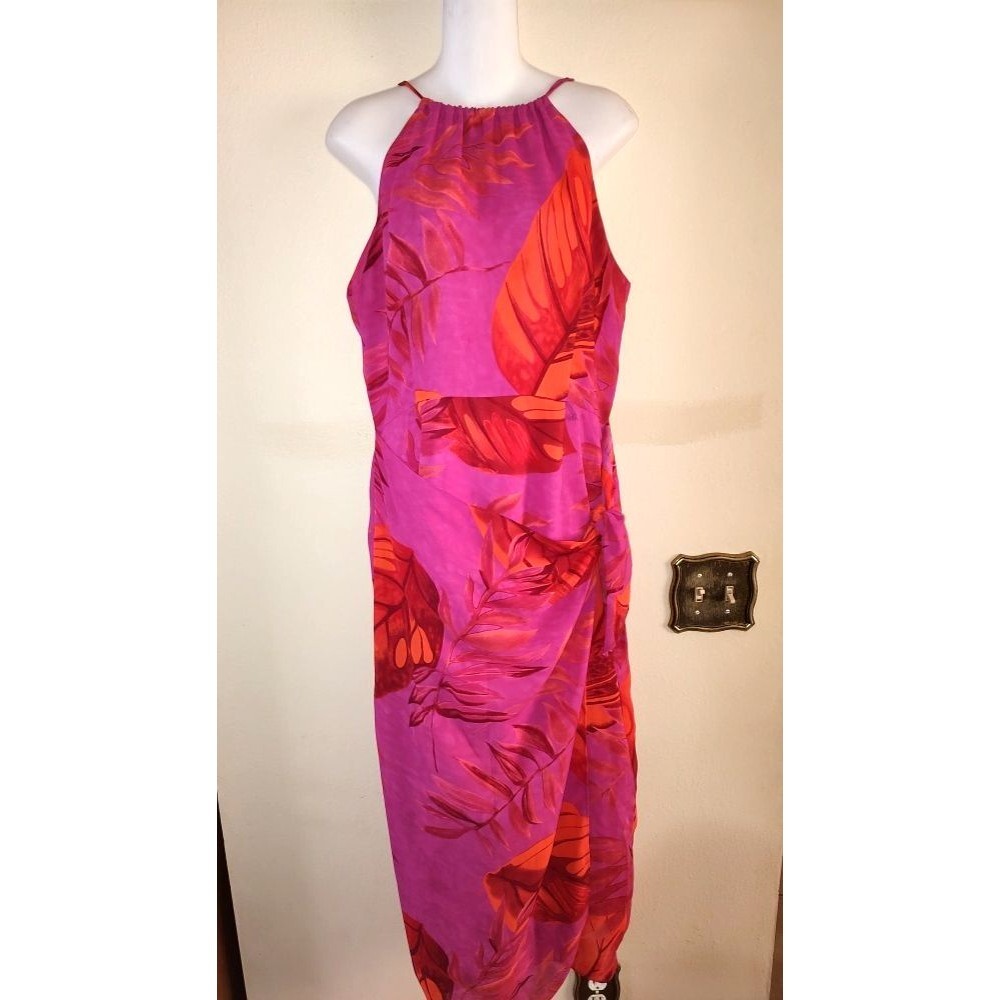 Women's John Roberts Fuchsia Magenta Reddish Orange Lightweight Midi Dress Sz 12
